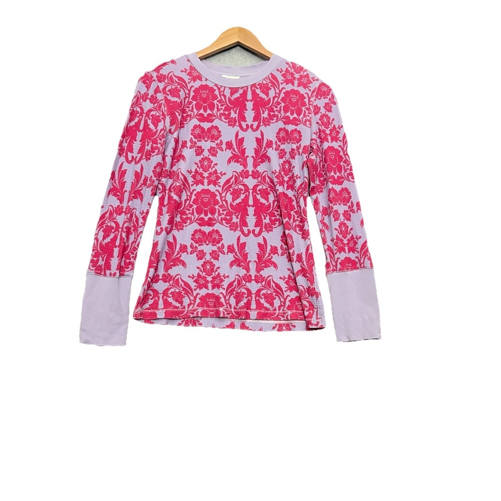Sundance Clara Waffle Knit Top Size Medium‎ Damask Boho Indie Velvet Trim USA